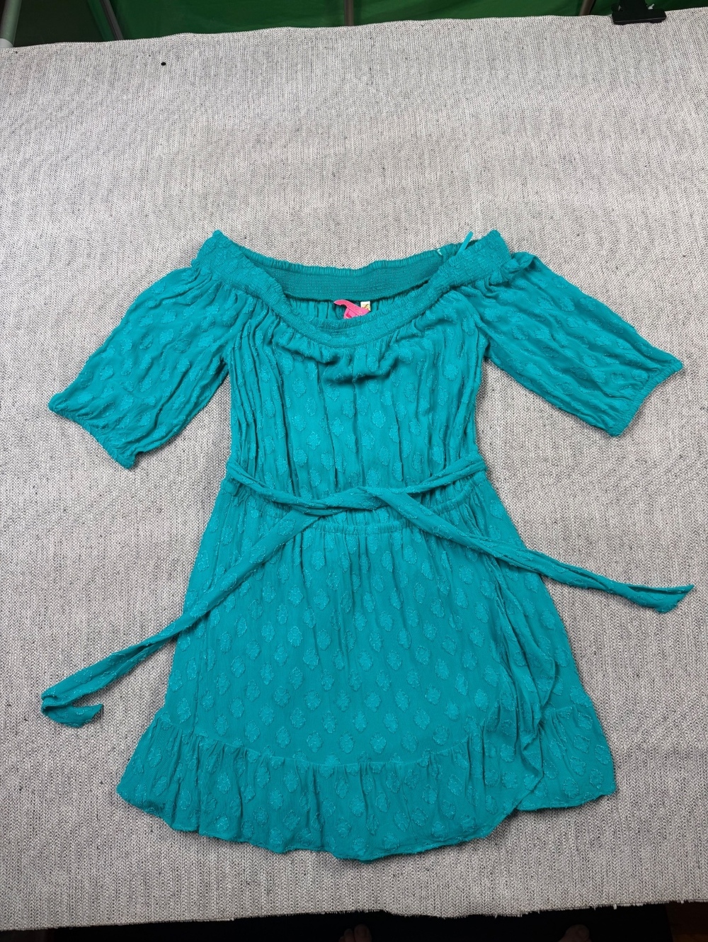 Lilly Pulitzer Teal Off-Shoulder Dress with Belt Size L